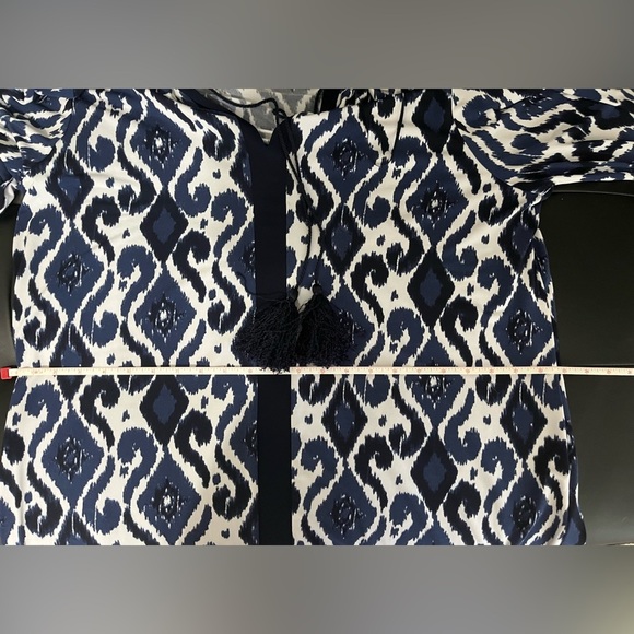 Michael Kors Patterned Navy and White Paisley Women's Dress with Tassels - Picture 6 of 11